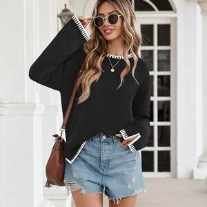 Multicolor Casual Women's Round Neck Drop Shoulder Sweater